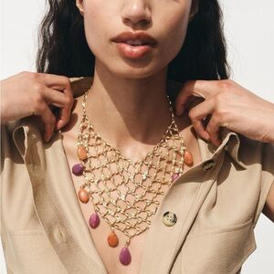 Zara Bib Necklaces with Orange and Purple Beads